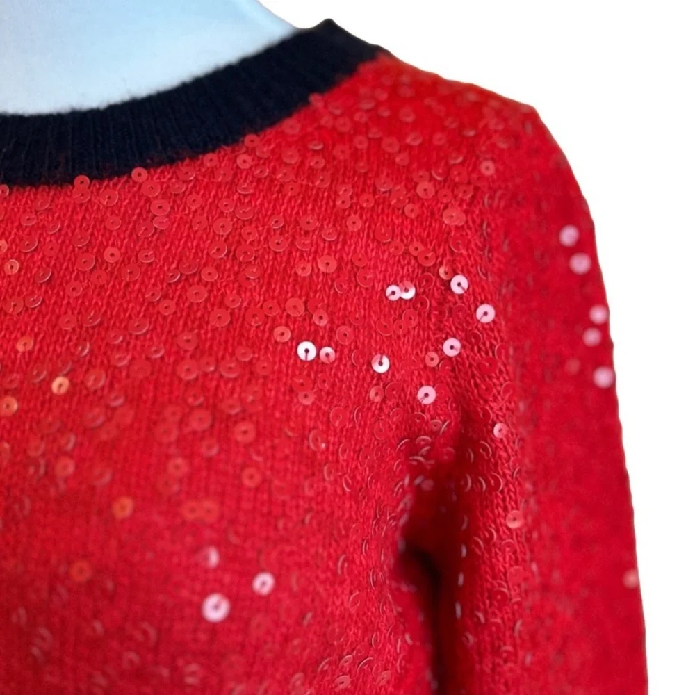 J CREW Red Scattered Sequin Pullover Sweater Mohair Wool Blend - Size XS - Picture 5 of 10